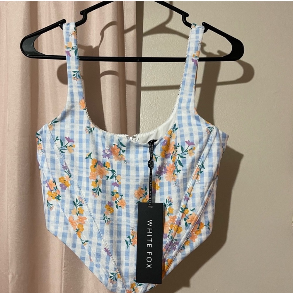 White Fox Boutique Blue corset bustier Floral Top